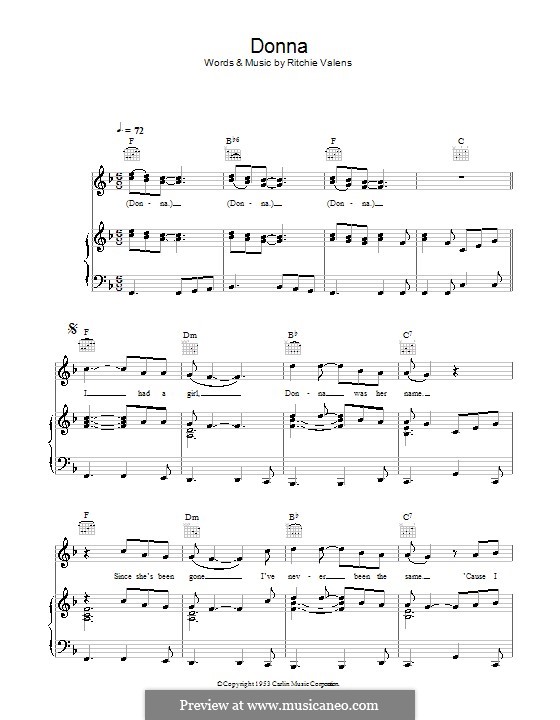 Donna: Для голоса и фортепиано (или гитары) by Ritchie Valens
