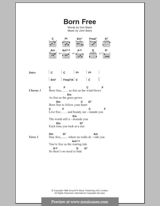 Born Free (Matt Monro): Текст, аккорды by John Barry