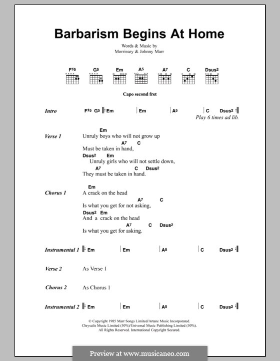 Barbarism Begins at Home (The Smiths): Текст, аккорды by Morrissey, Johnny Marr