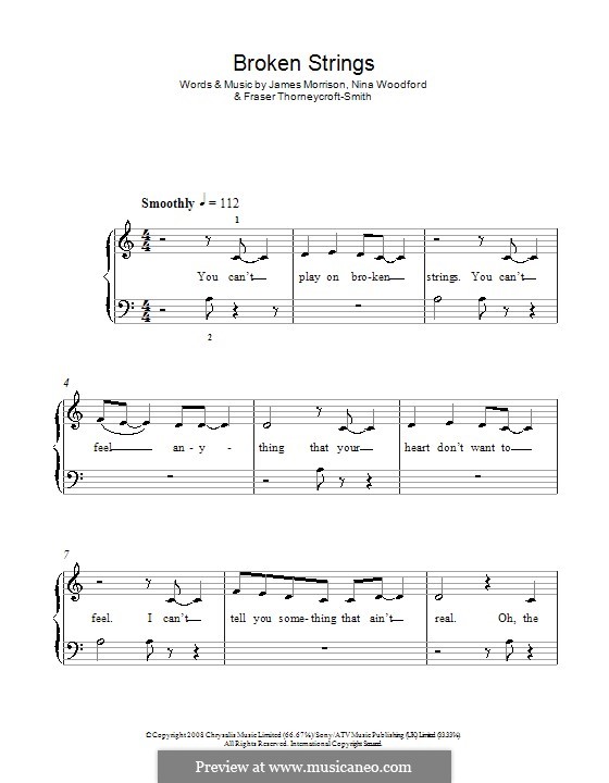 Broken Strings (James Morrison feat. Nelly Furtado): Для фортепиано (легкий уровень) by Fraser T. Smith, James Morrison, Nina Woodford
