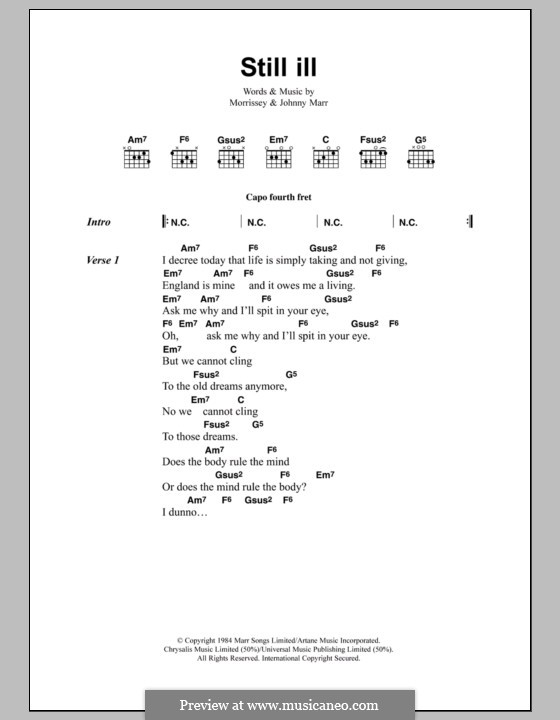 Still Ill (The Smiths): Текст, аккорды by Morrissey, Johnny Marr