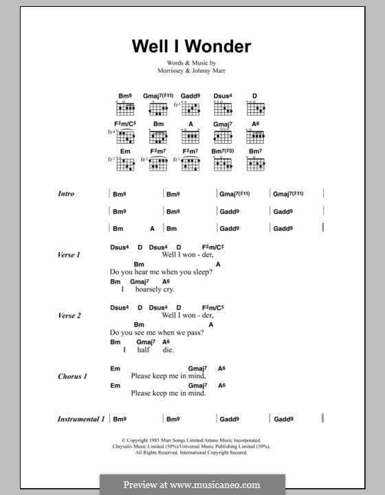 Well I Wonder (The Smiths): Текст, аккорды by Morrissey, Johnny Marr