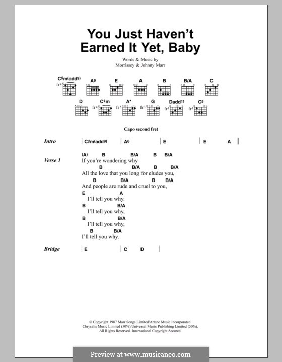 You Just Haven't Earned It Yet, Baby (The Smiths): Текст, аккорды by Morrissey, Johnny Marr