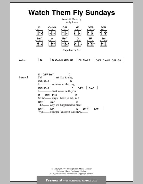 Watch Them Fly Sundays (Stereophonics): Текст, аккорды by Kelly Jones