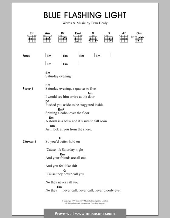 Blue Flashing Light (Travis): Текст, аккорды by Fran Healy