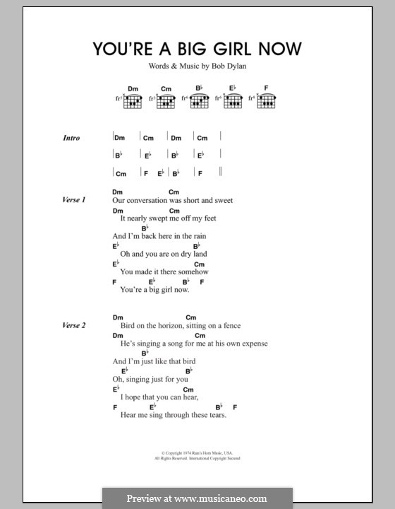 You're a Big Girl Now: Текст, аккорды by Bob Dylan