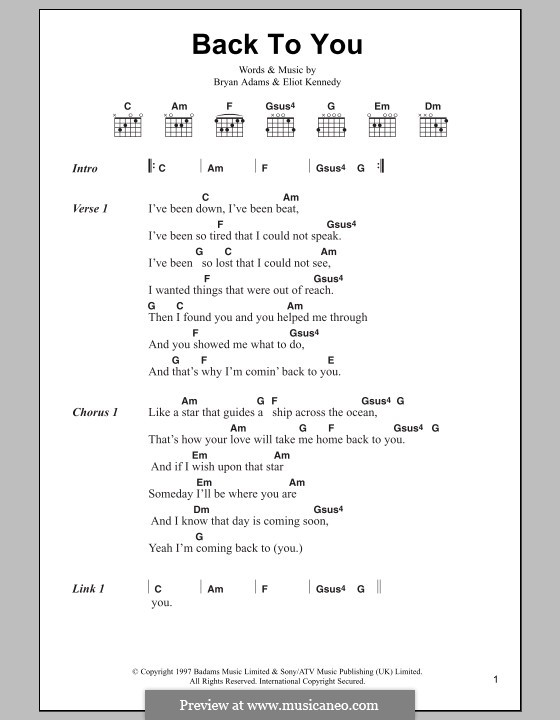 Back to You: Текст и аккорды by Bryan Adams, Eliot Kennedy