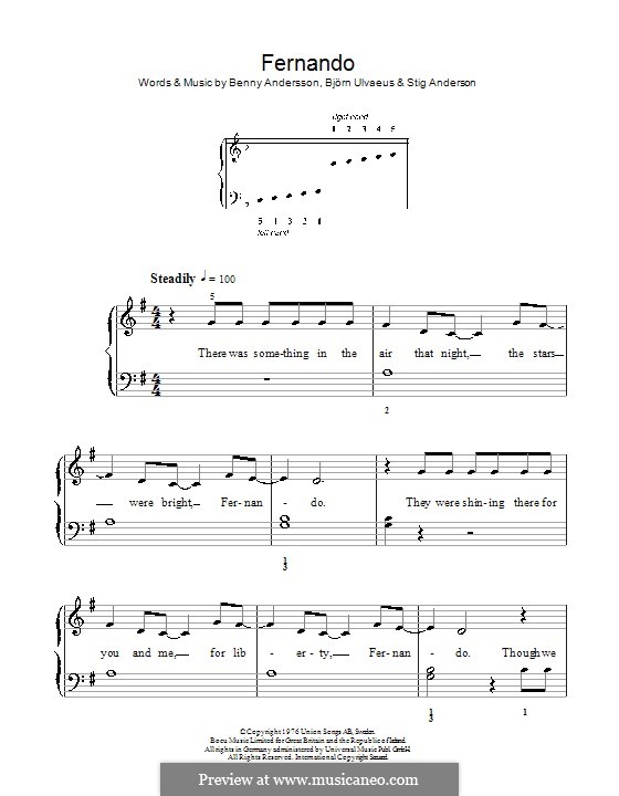 Fernando (ABBA): Для начинающего пианиста by Benny Andersson, Björn Ulvaeus, Stig Anderson