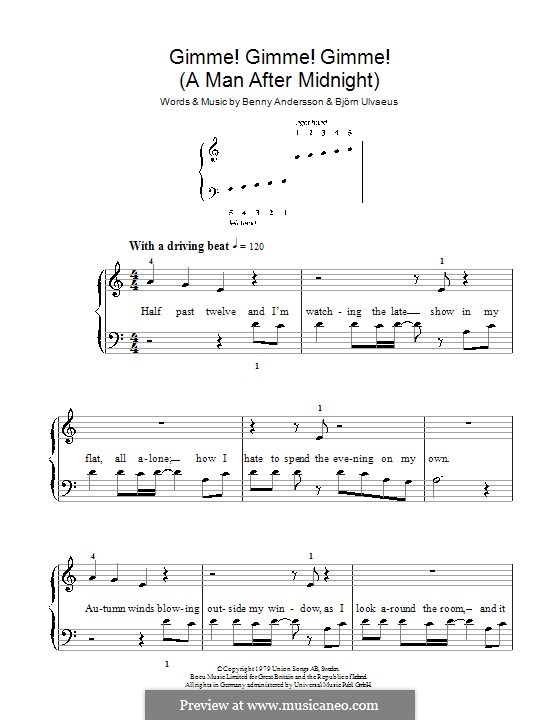 Gimme! Gimme! Gimme! / A Man after Midnight (ABBA): Для фортепиано (легкий уровень) by Benny Andersson, Björn Ulvaeus