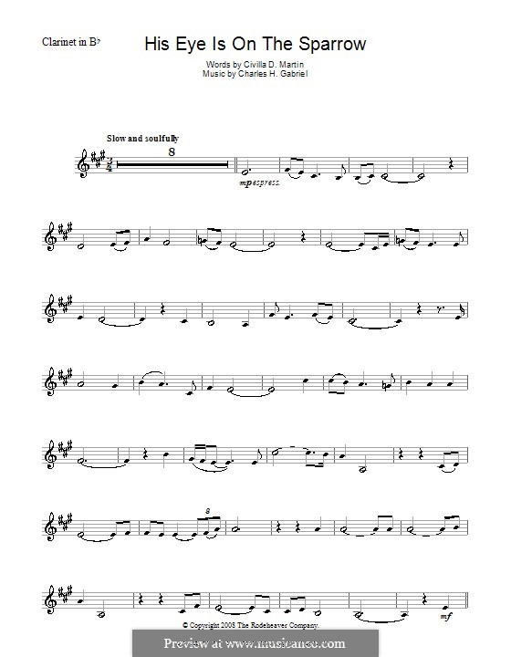 His Eye Is on the Sparrow (Ethel Waters): Для кларнета by Charles Hutchinson Gabriel