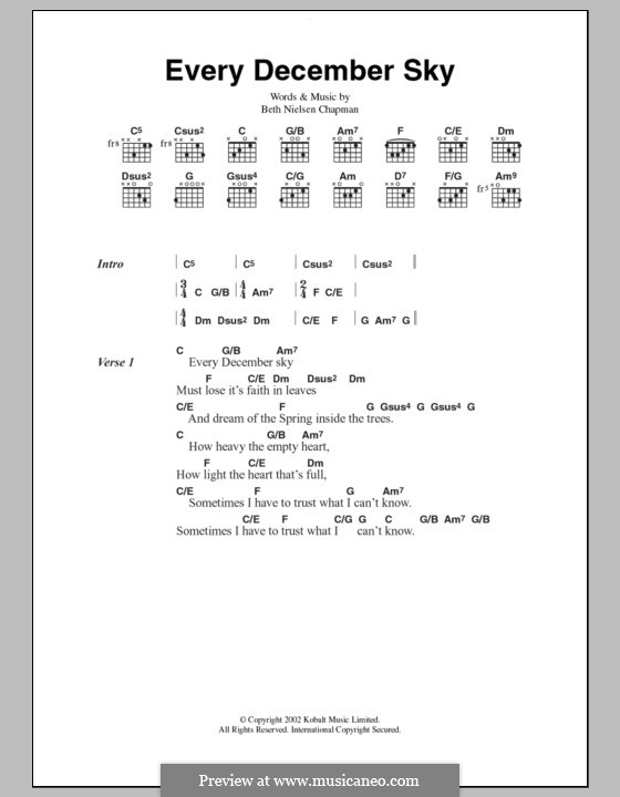 Every December Sky: Текст, аккорды by Beth Nielsen Chapman