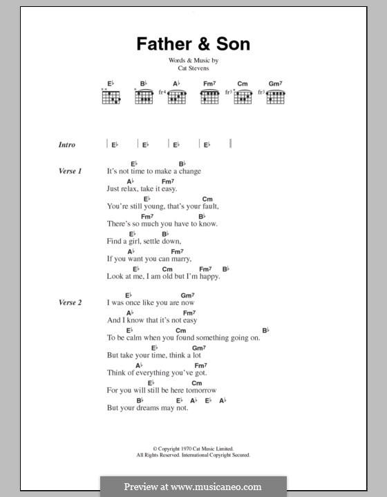 Father and Son (Boyzone): Текст, аккорды by Cat Stevens