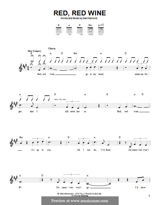 Red, Red Wine (UB40): Для гитары (с вариантом боя) by Neil Diamond