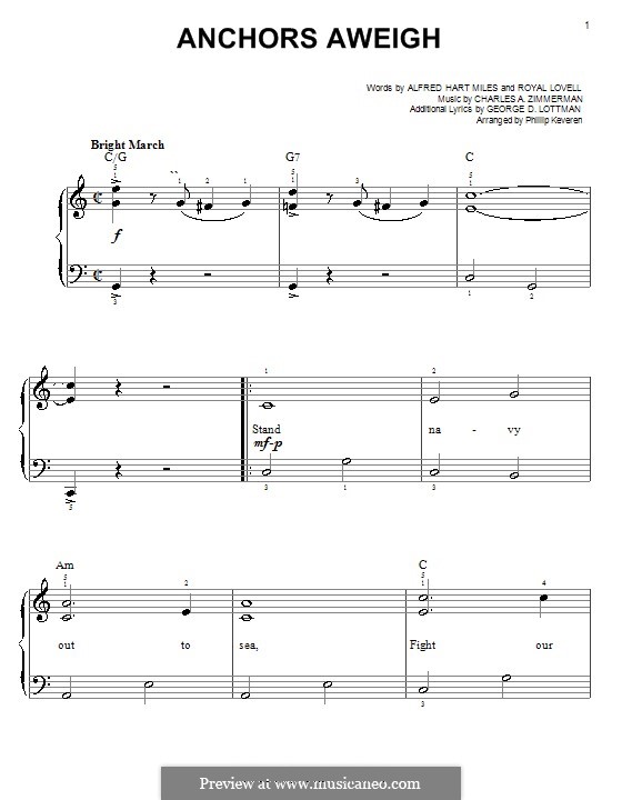 Anchors Aweigh (Alfred Hart Miles): Для фортепиано (легкий уровень) by Чарльз А. Циммерманн, George D. Lottman, Royal Lovell