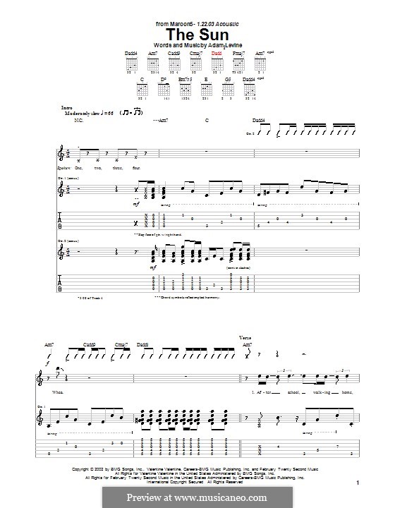 The Sun (Maroon 5): Гитарная табулатура by Adam Levine