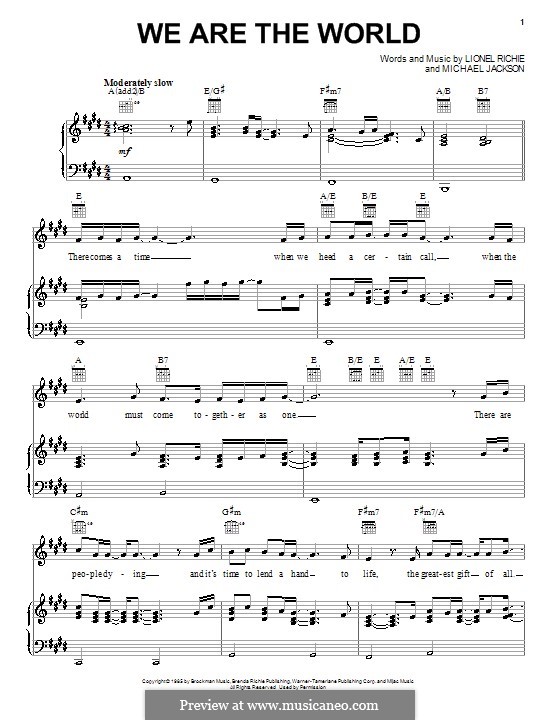 We are the World (USA for Africa): Для голоса и фортепиано (или гитары) by Lionel Richie, Michael Jackson