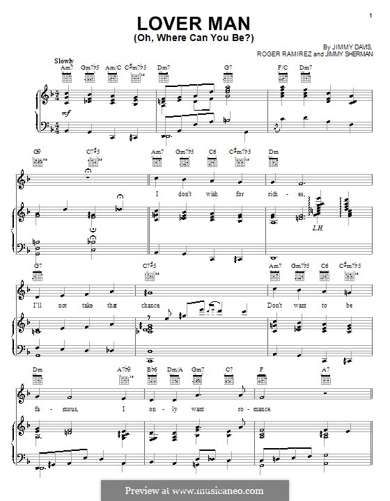 Lover Man (Oh, Where Can You Be?): Для голоса и фортепиано или гитары (Billie Holiday) by Jimmie Davis, Jimmy Sherman, Roger Ramirez