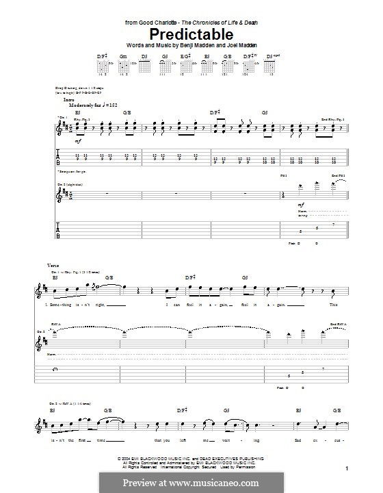 Predictable (Good Charlotte): Гитарная табулатура by Benji Madden, Joel Madden