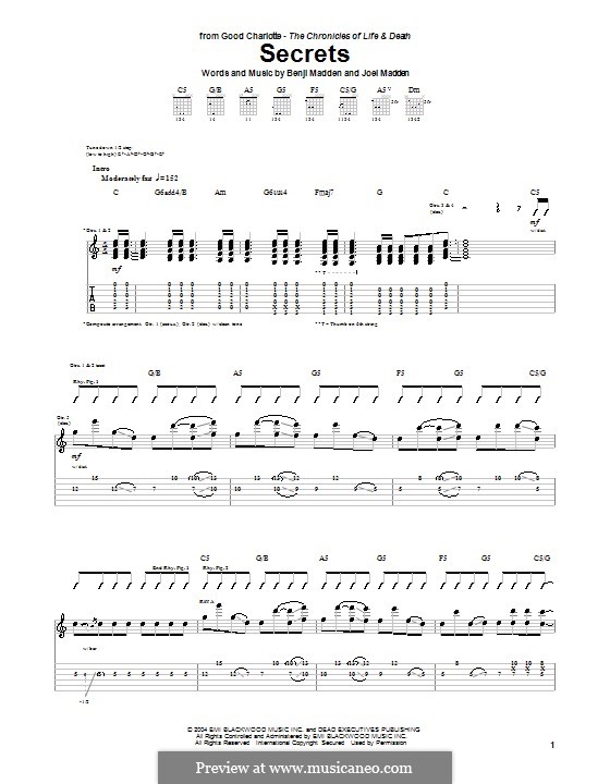 Secrets (Good Charlotte): Гитарная табулатура by Benji Madden, Joel Madden