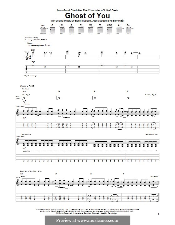 Ghost of You (Good Charlotte): Гитарная табулатура by Benji Madden, Billy Martin, Joel Madden