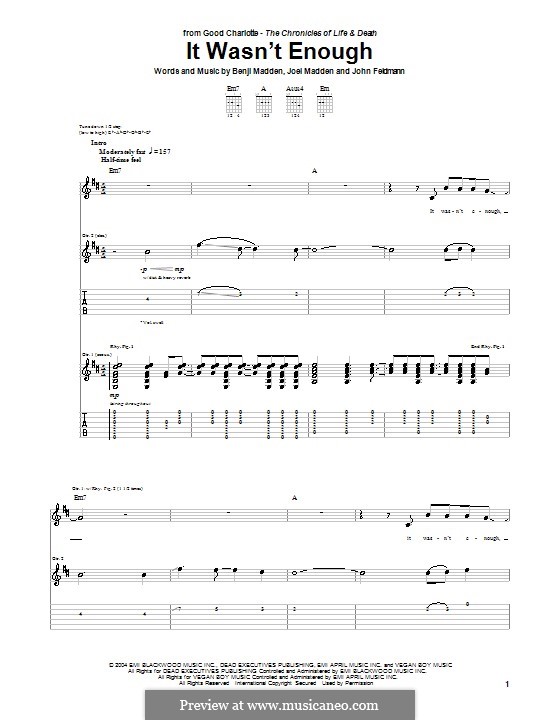 It Wasn't Enough (Good Charlotte): Гитарная табулатура by Benji Madden, Joel Madden, John Feldmann