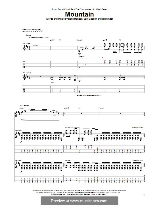 Mountain (Good Charlotte): Гитарная табулатура by Benji Madden, Billy Martin, Joel Madden