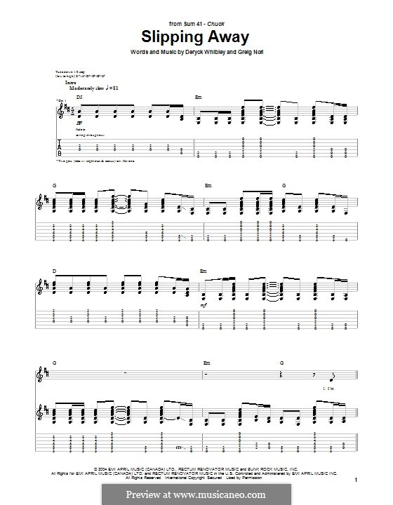 Slipping Away (Sum 41): Для гитары с табулатурой by Deryck Whibley, Greig Andrew Nori