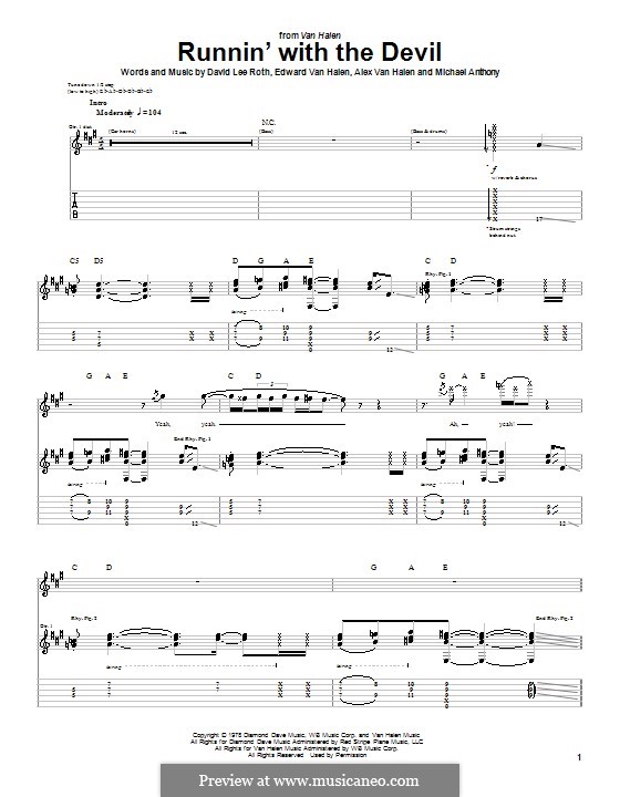 Runnin' with the Devil (Van Halen): Для гитары с табулатурой by Alex Van Halen, David Lee Roth, Edward Van Halen, Michael Anthony