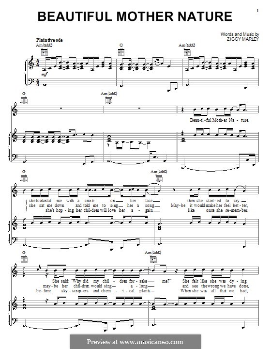 Beautiful Mother Nature: Для голоса и фортепиано (или гитары) by Ziggy Marley