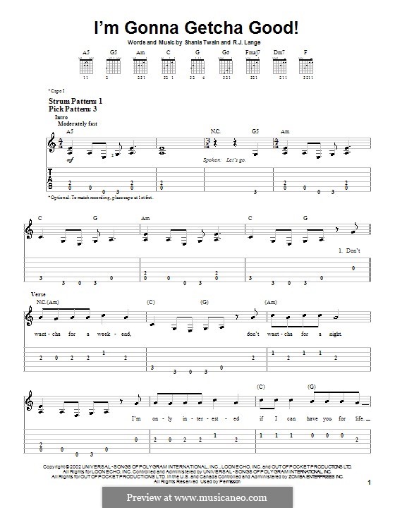 I'm Gonna Getcha Good!: Для гитары (очень легкая версия) by Robert John Lange, Shania Twain