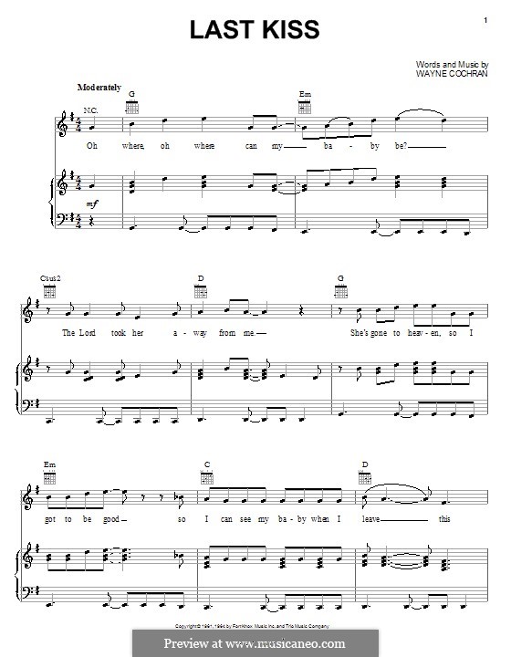 Last Kiss (J. Frank Wilson): Для голоса и фортепиано (или гитары) by Wayne Cochran