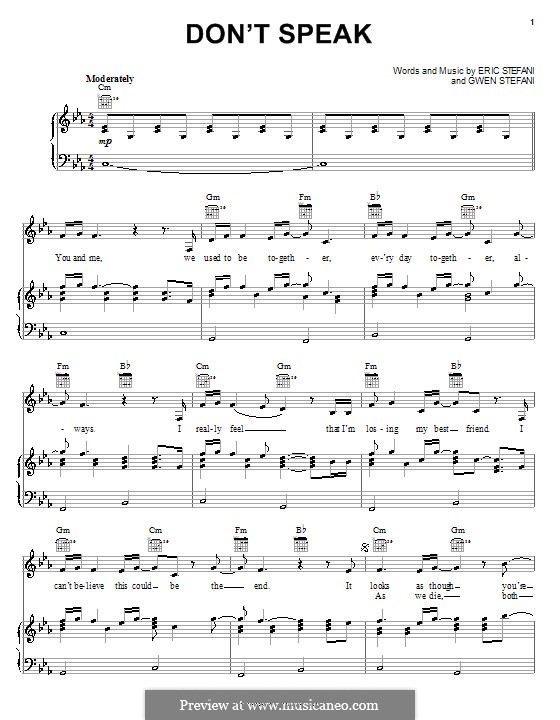 Don't Speak (No Doubt): Для голоса и фортепиано (или гитары) by Eric Stefani, Gwen Stefani