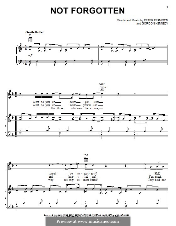 Not Forgotten (Peter Frampton): Для голоса и фортепиано (или гитары) by Gordon Kennedy