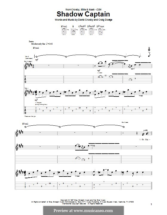 Shadow Captain (Crosby, Stills & Nash): Гитарная табулатура by Craig Doerge, David Crosby