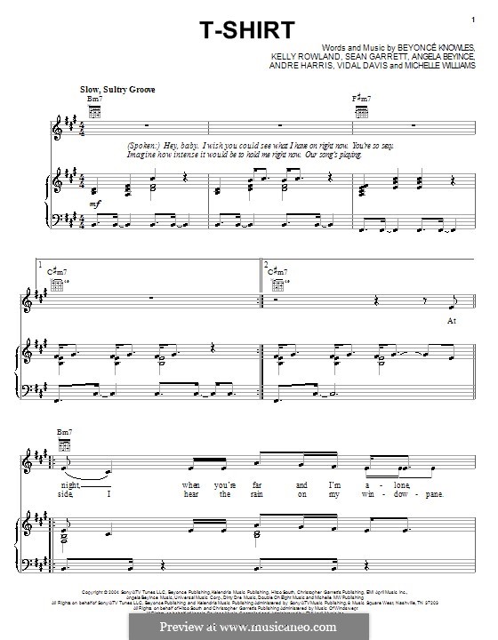 T-Shirt (Destiny's Child): Для голоса и фортепиано (или гитары) by Beyoncé, Andre Harris, Angela Beyince, Kelly Rowland, Michelle Williams, Sean Garrett, Vidal Davis