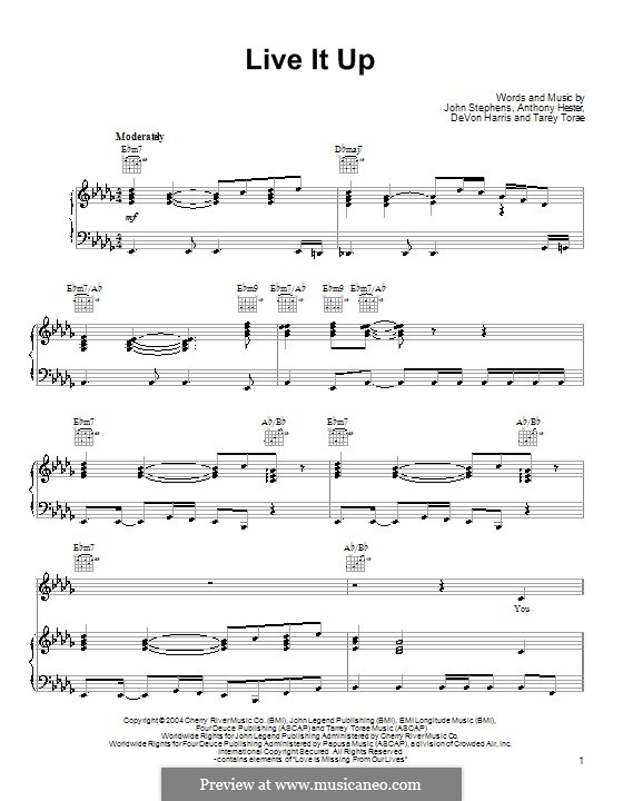 Live It Up (John Legend): Для голоса и фортепиано (или гитары) by Anthony Hester, DeVon Harris, John Stephens, Tarey Torae
