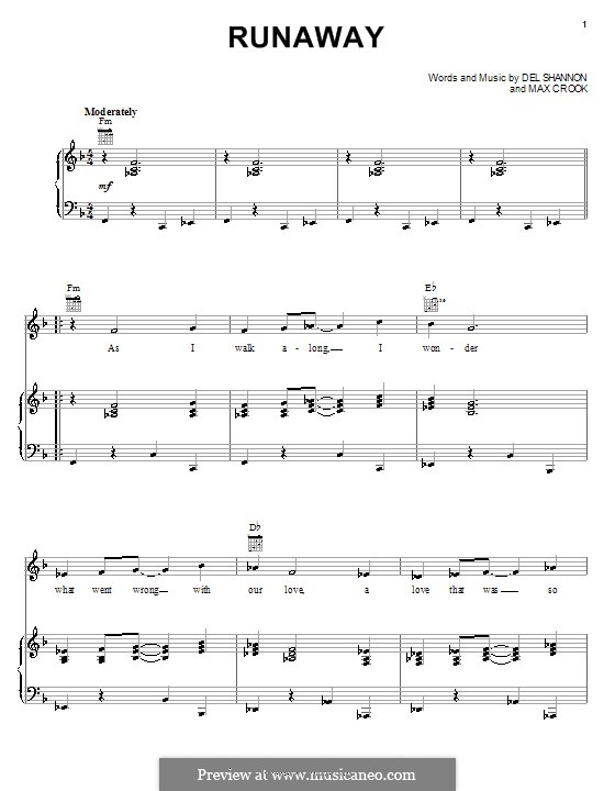 Runaway: Для голоса и фортепиано (или гитары) by Del Shannon, Max Crook