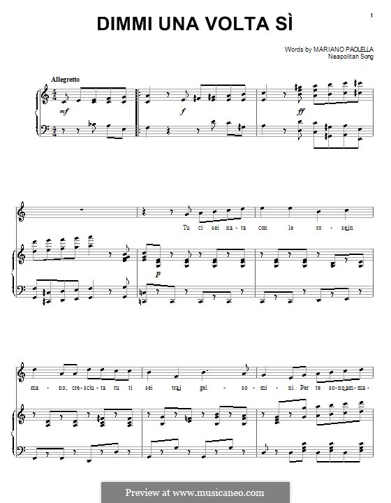 Dimmi una volta sì: Для голоса и фортепиано (или гитары) by folklore