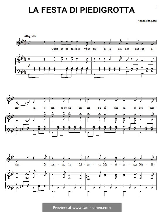 La festa di Piedigrotta: Для голоса и фортепиано (или гитары) by folklore