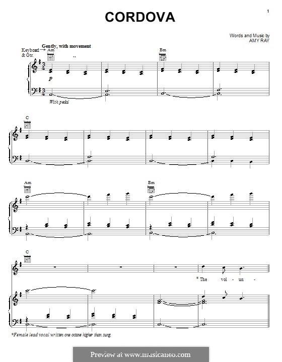 Cordova (Indigo Girls): Для голоса и фортепиано (или гитары) by Amy Ray