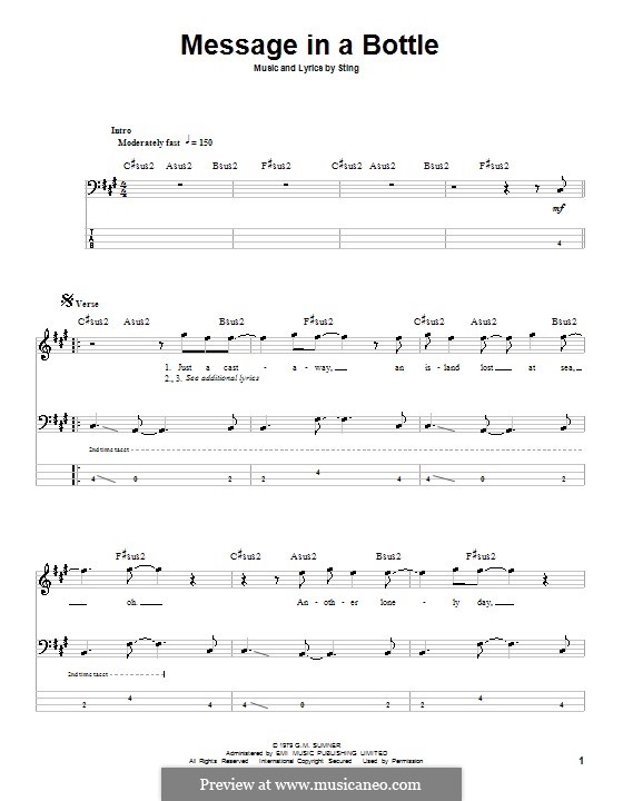 Message in a Bottle (The Police): Для бас-гитары с табулатурой by Sting