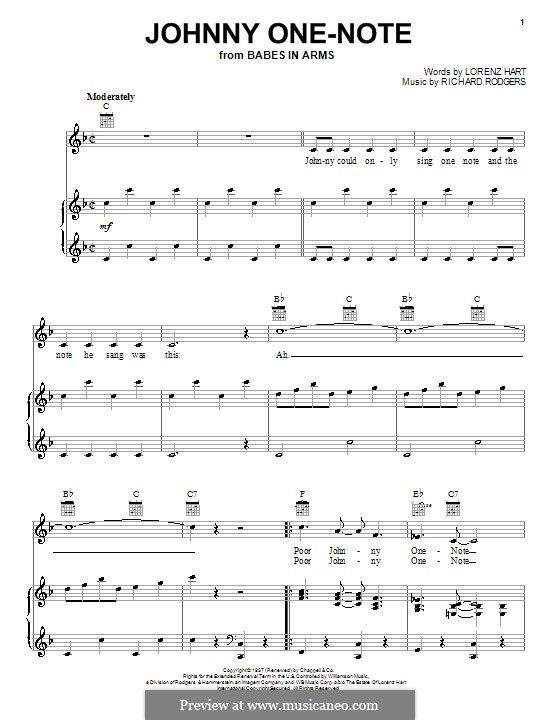 Johnny One Note: Для голоса и фортепиано (или гитары) by Richard Rodgers