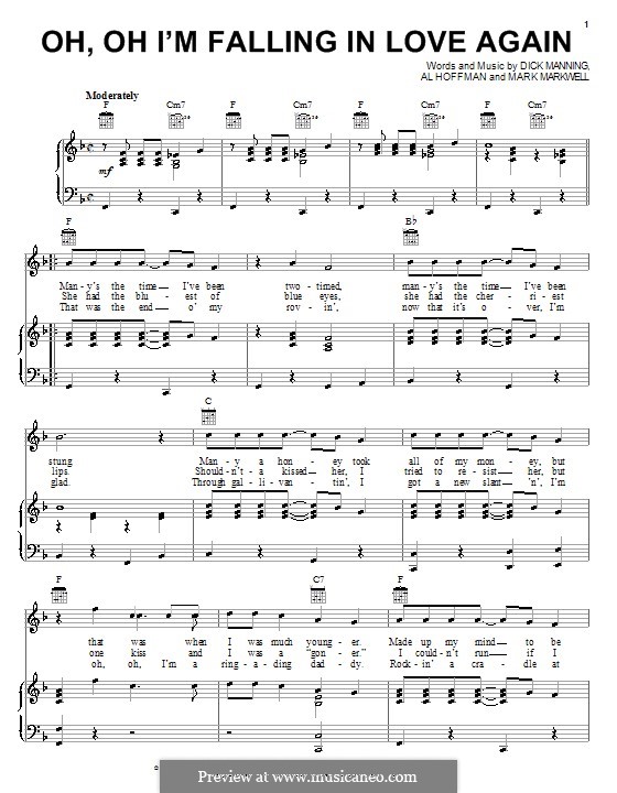 Oh, Oh I'm Falling in Love Again (Jimmie Rodgers): Для голоса и фортепиано (или гитары) by Al Hoffman, Dick Manning, Mark Markwell