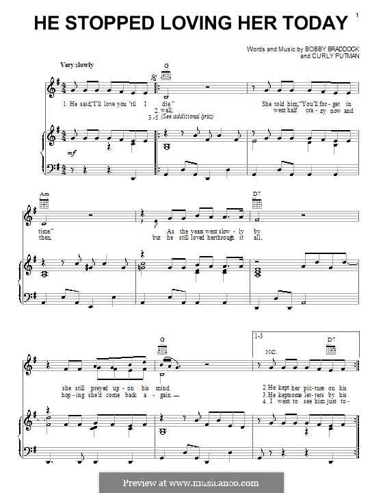 He Stopped Loving Her Today (George Jones): Для голоса и фортепиано (или гитары) by Bobby Braddock, Curly Putman