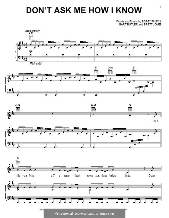 Don't Ask Me How I Know (Bobby Pinson): Для голоса и фортепиано (или гитары) by Bart Butler, Brett Jones