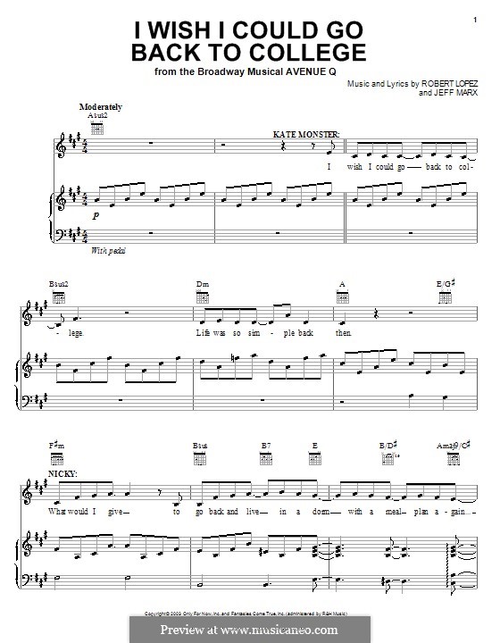 I Wish I Could Go Back To College (Avenue Q): Для голоса и фортепиано (или гитары) by Jeff Marx, Robert Lopez