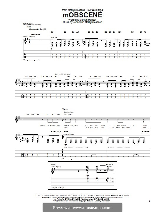 Mobscene: Для гитары с табулатурой by John 5, Marilyn Manson