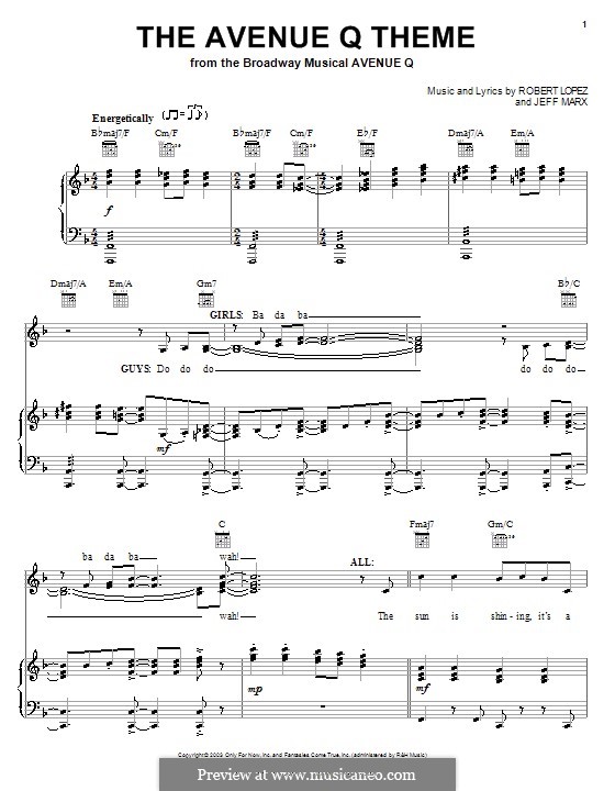 The Avenue Q Theme (Avenue Q): Для голоса и фортепиано (или гитары) by Jeff Marx, Robert Lopez