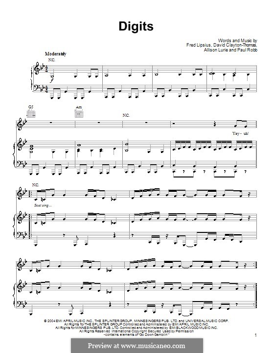 Digits (from Shark Tale): Для голоса и фортепиано или гитары (Fan3) by Allison Lurie, David Clayton-Thomas, Fred Lipsius, Paul Robb