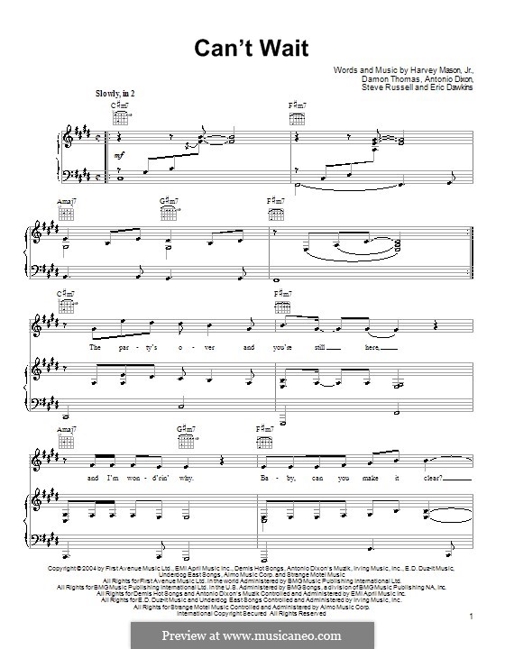 Can't Wait (from Shark Tale): Для голоса и фортепиано или гитары (Avant) by Antonio Dixon, Damon E. Thomas, Eric Dawkins, Harvey Mason Jr., Steven Russell